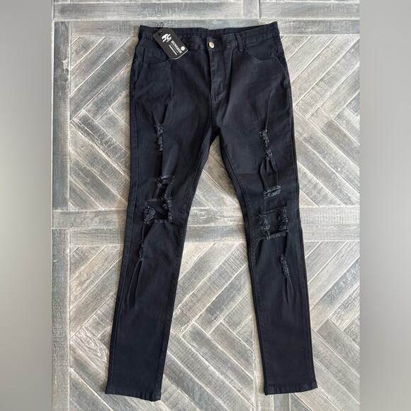 NWT Hungsten Black Distressed Men's Goth Jeans | Size M - Picture 1 of 5
